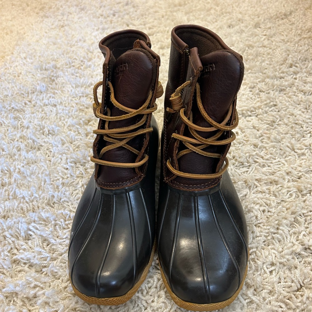 Brown and Black Sperry Duck Boots